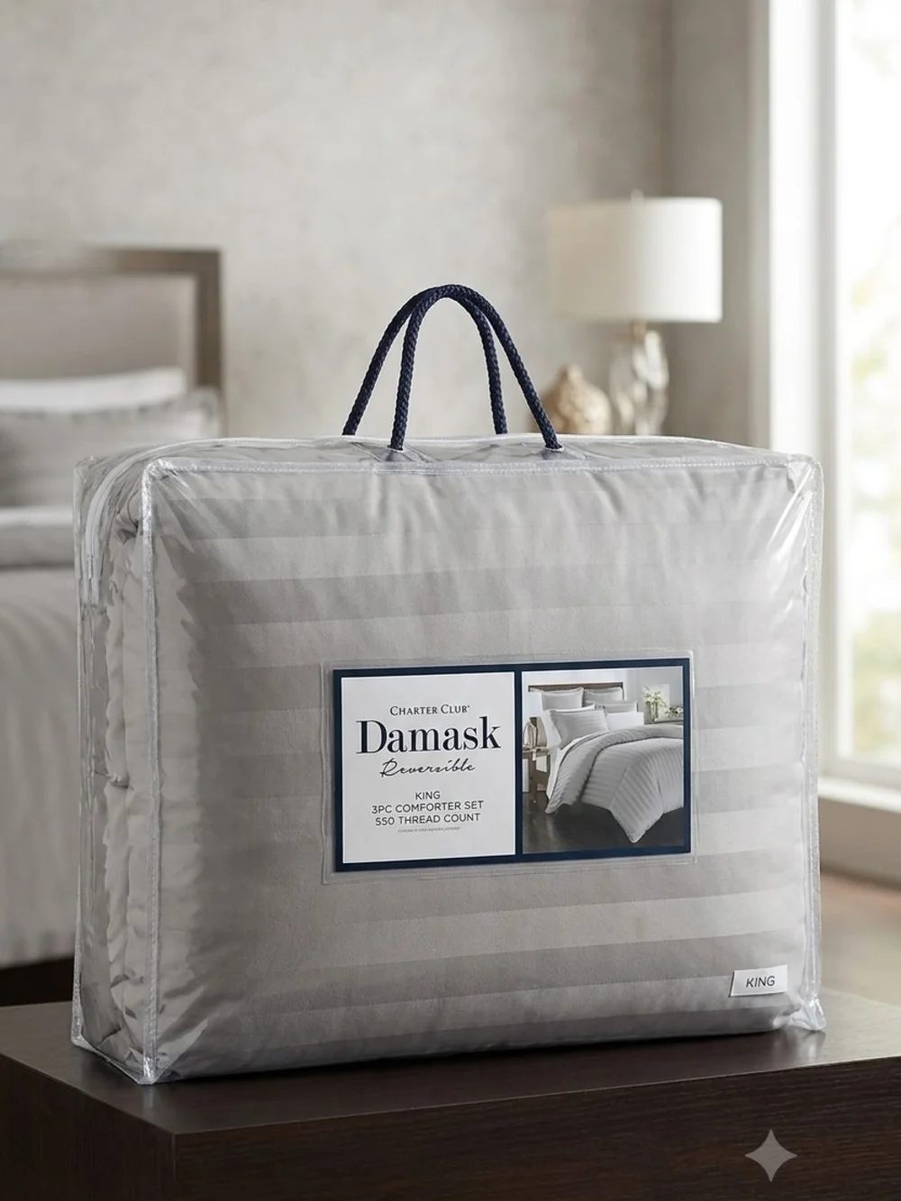 Charter Club Damask Reversible Comforter Set in Light Gray
